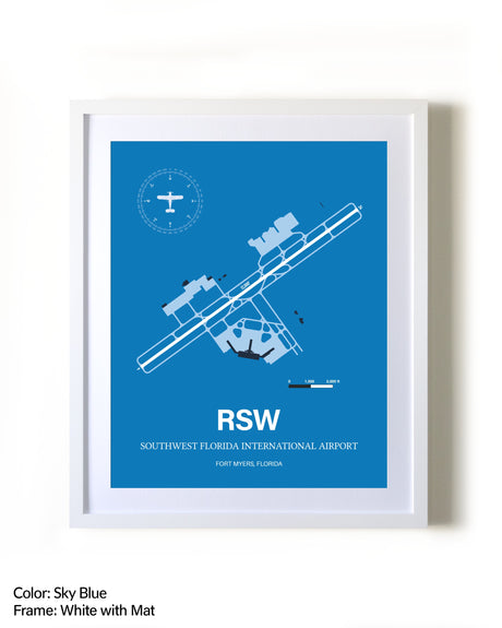 Southwest Florida International Airport framed wall art in white frame with mat