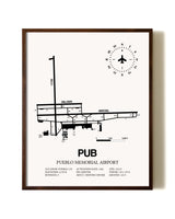 Pueblo Memorial Airport aviation print in walnut frame