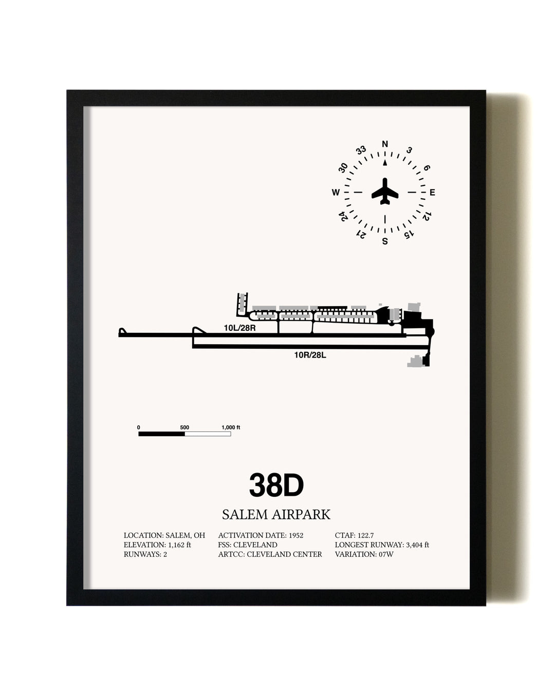 Framed Salem Airpark wall art poster in black frame
