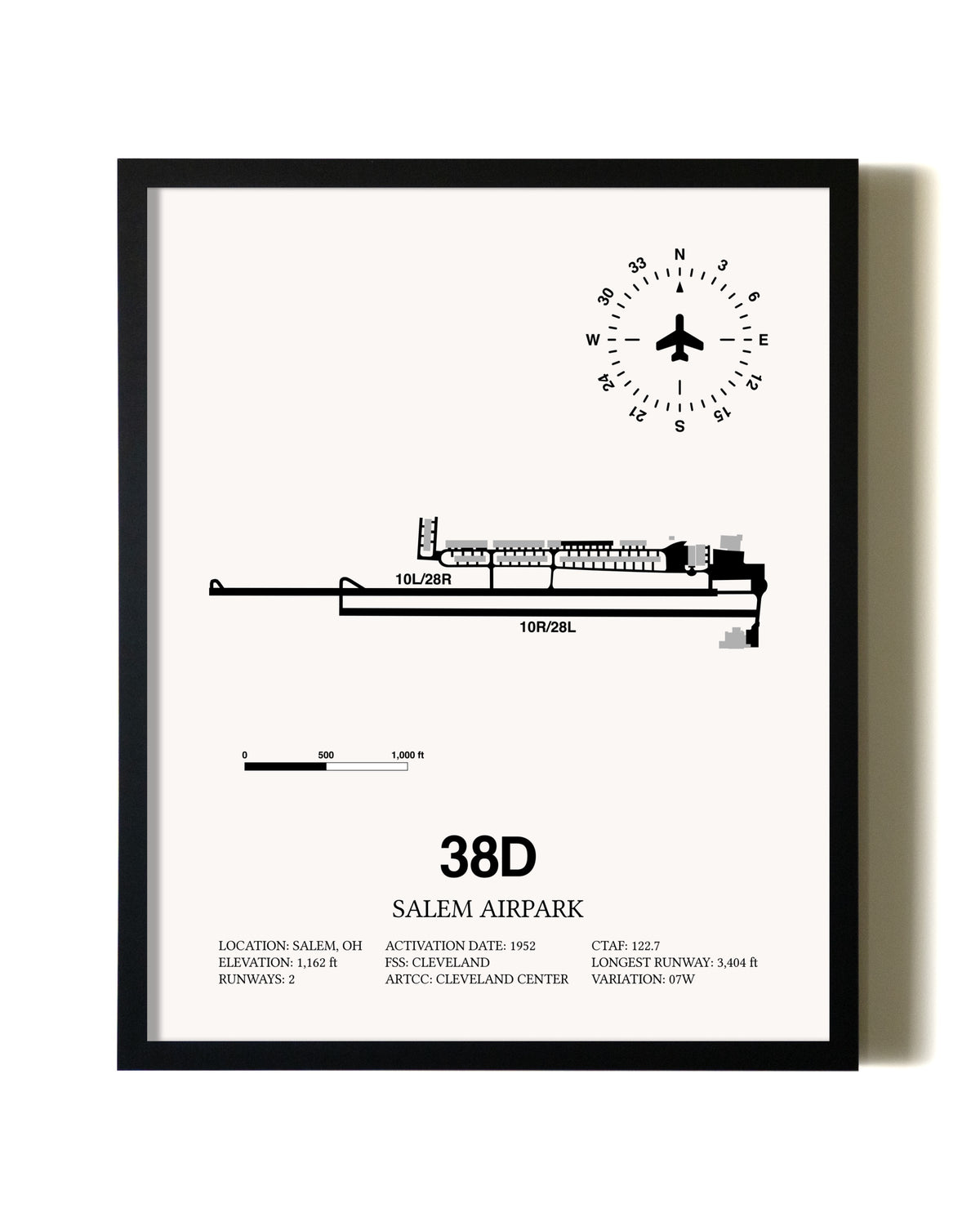 Framed Salem Airpark wall art poster in black frame