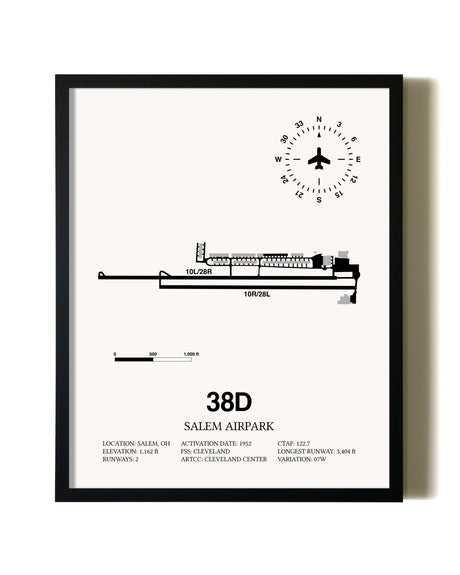 Framed Salem Airpark wall art poster in black frame