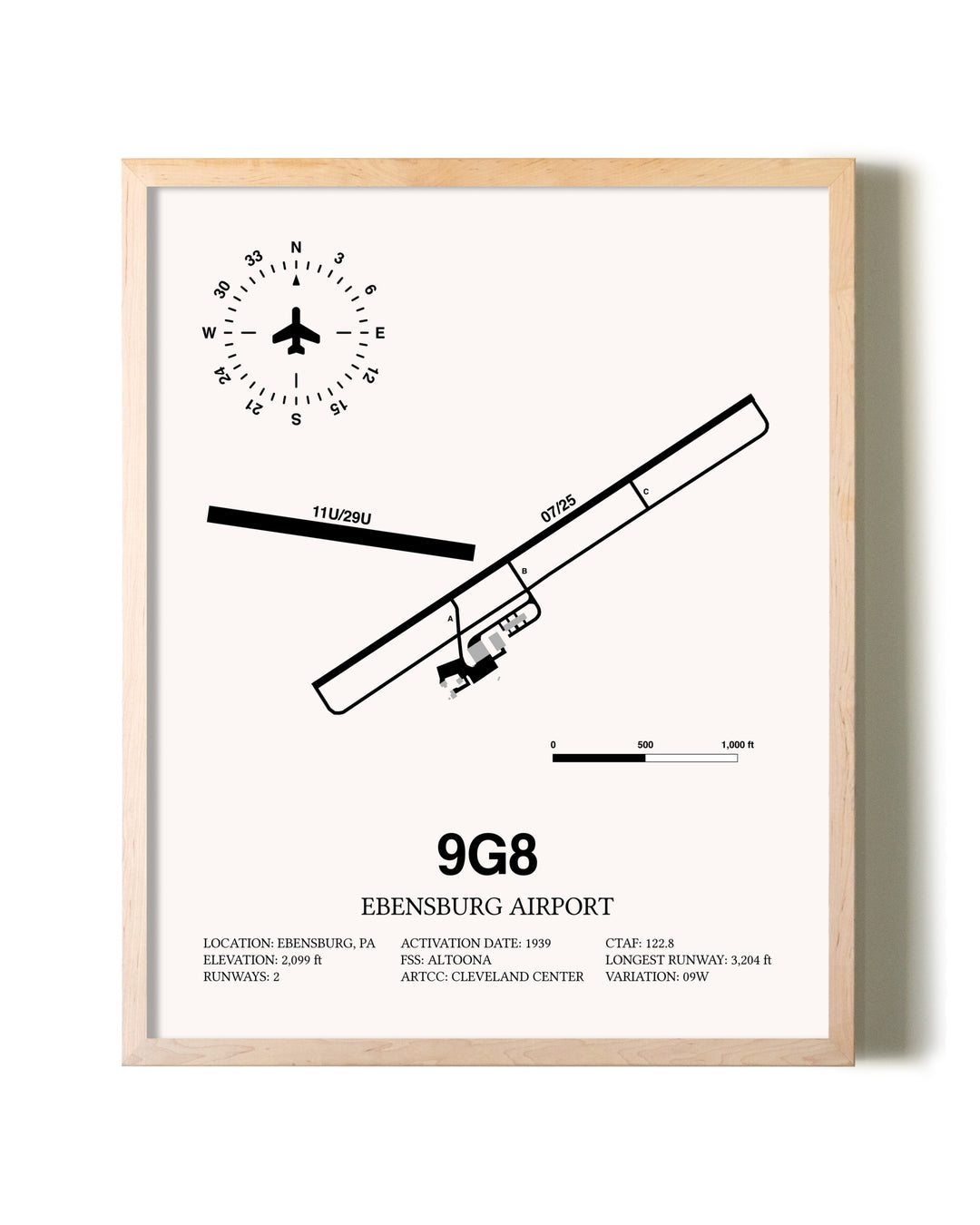Ebensburg Airport framed wall art in white frame