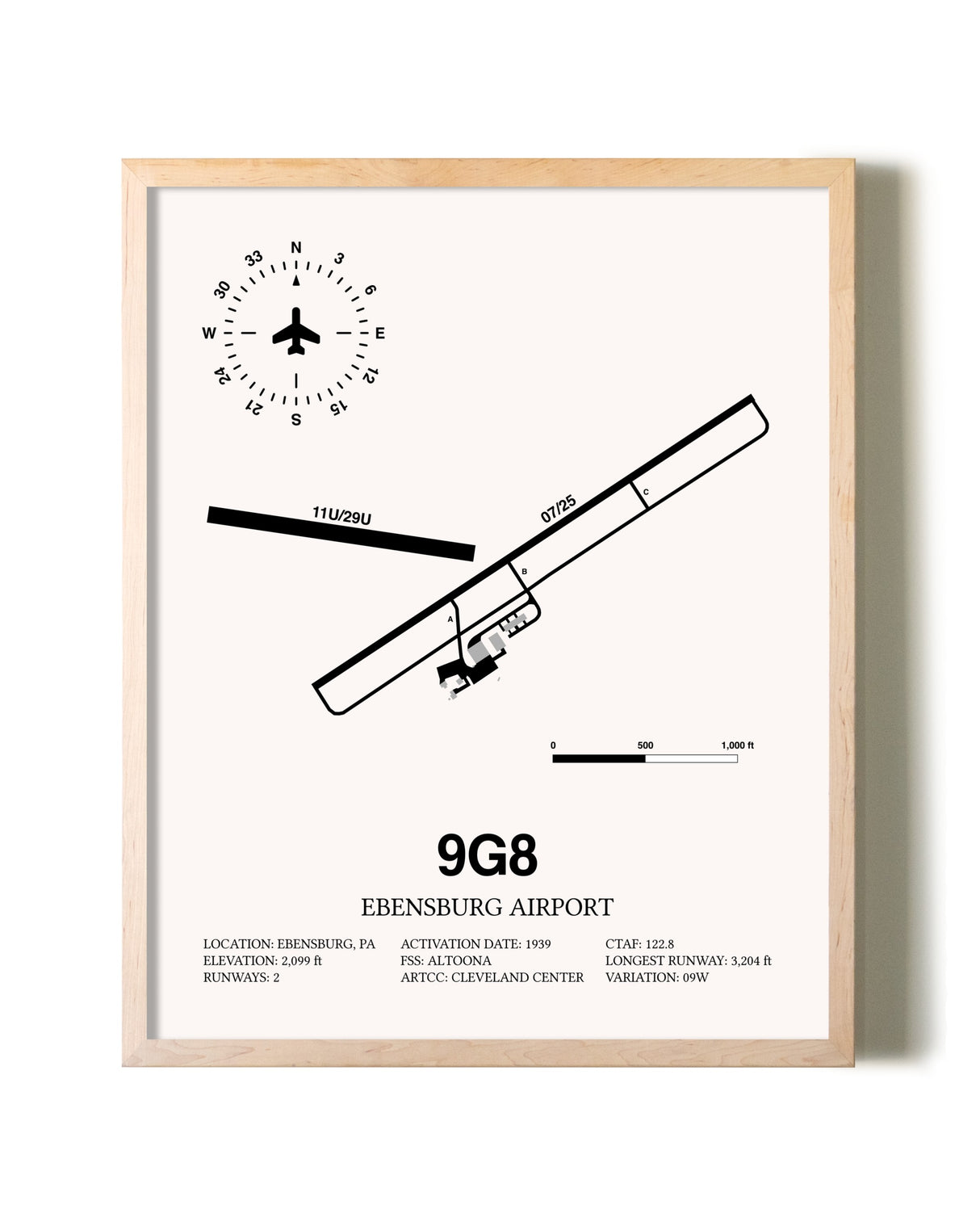 Ebensburg Airport framed wall art in white frame