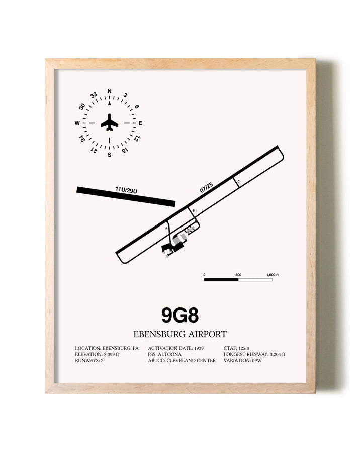 Ebensburg Airport framed wall art in white frame