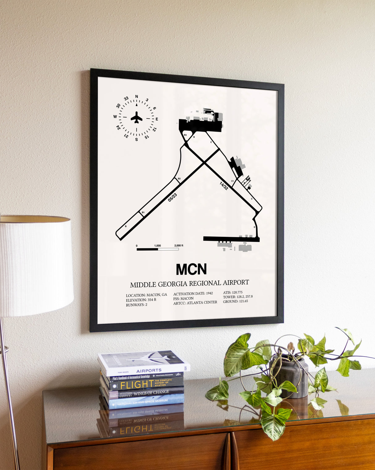 Middle Georgia Regional Airport aviation wall décor in black wood frame