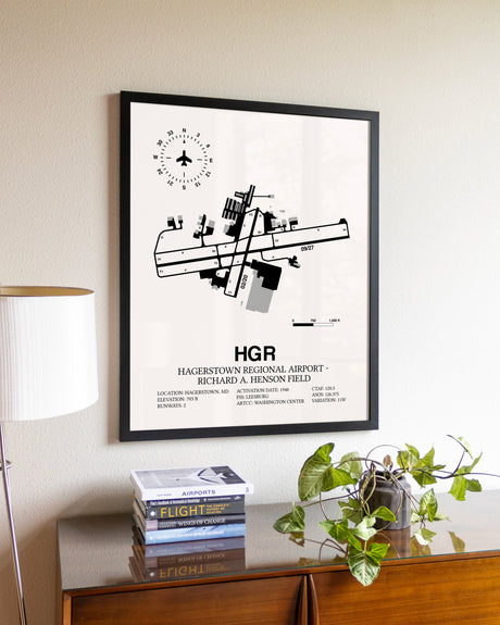 Hagerstown Regional Airport-Richard A. Henson Field aviation wall décor in black wood frame
