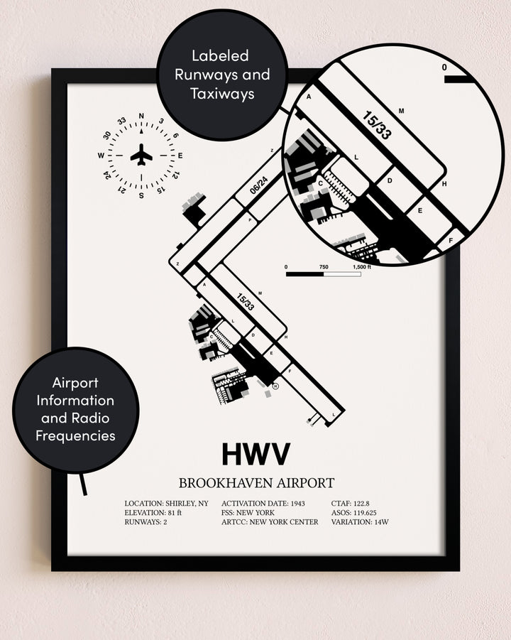 Framed Brookhaven Airport layout wall art poster