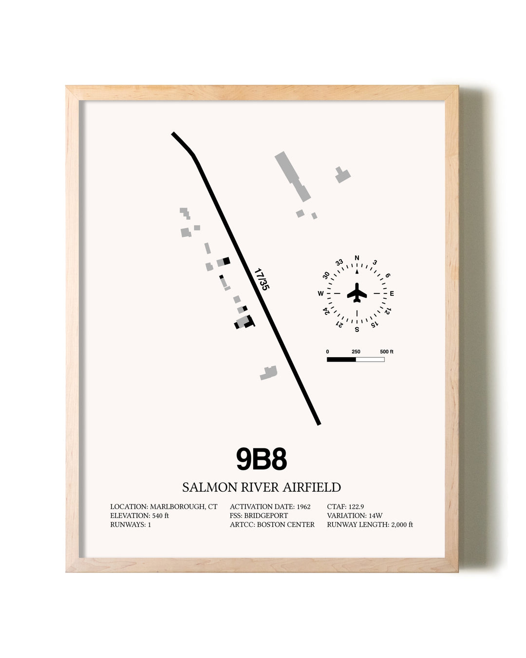 Salmon River Airfield framed wall art in white frame