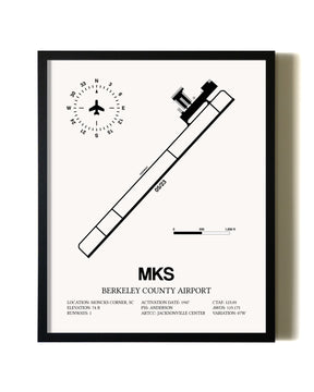 Framed Berkeley County Airport wall art poster in black frame
