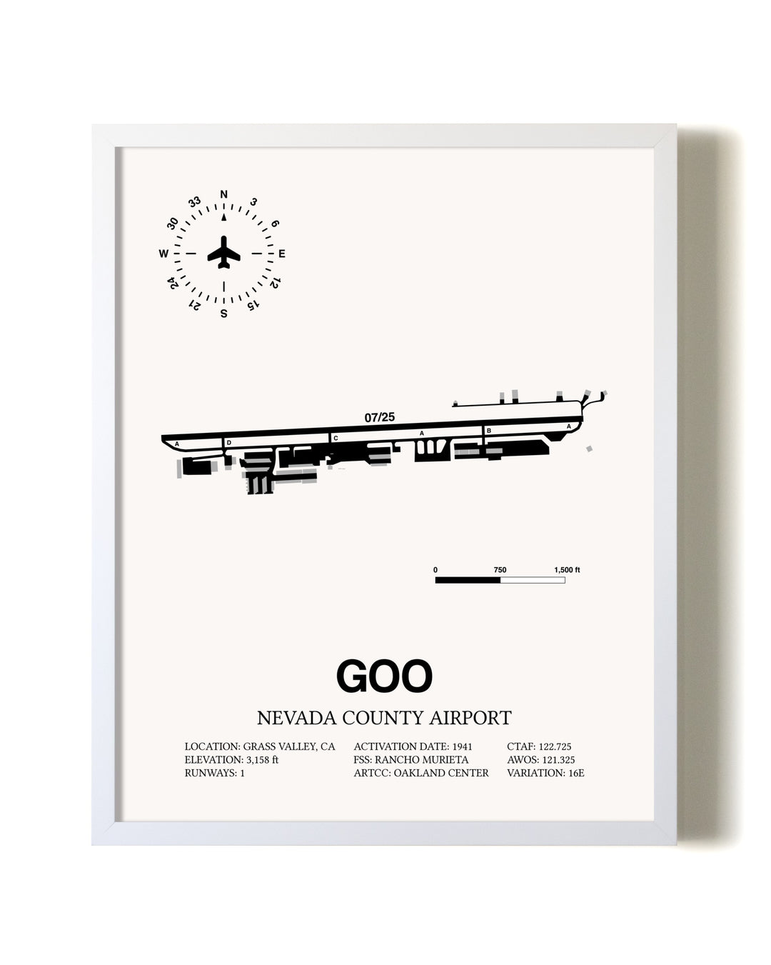 Nevada County Airport airport map poster in oak frame