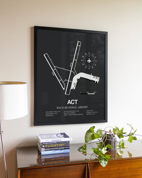 Gray Framed Waco Regional Airport wall art poster in black frame