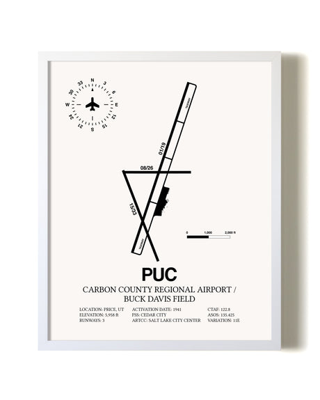 Carbon County Regional Airport / Buck Davis Field airport map poster in oak frame