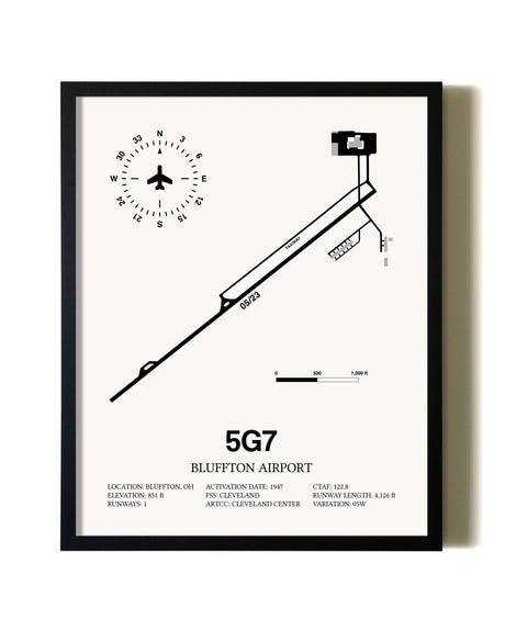 Framed Bluffton Airport wall art poster in black frame