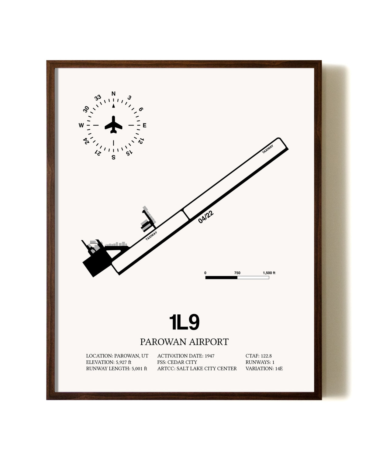 Parowan Airport aviation print in walnut frame
