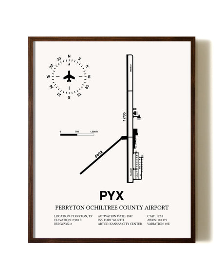 Perryton Ochiltree County Airport aviation print in walnut frame