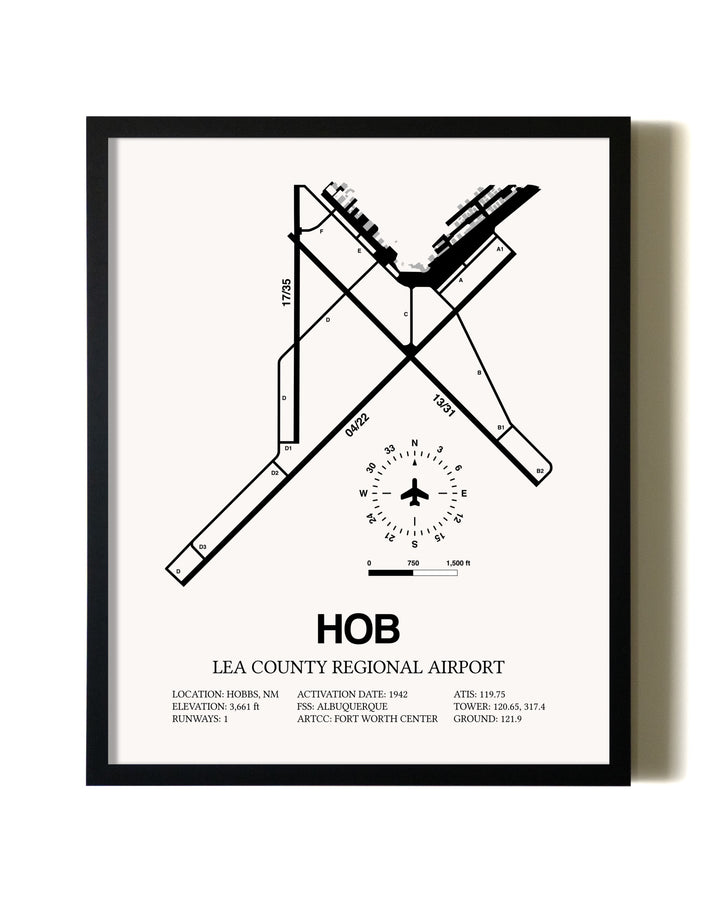 Framed Lea County Regional Airport wall art poster in black frame