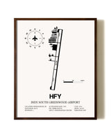 Indy South Greenwood Airport aviation print in walnut frame