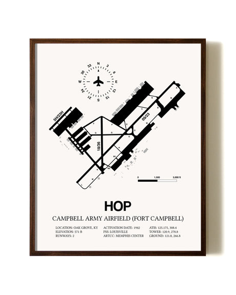 Campbell Army Airfield (Fort Campbell) aviation print in walnut frame
