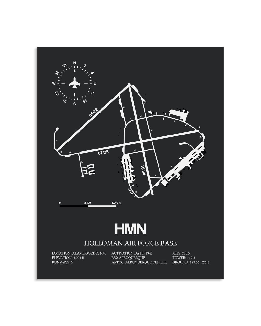 Gray Framed Holloman Air Force Base layout wall art poster