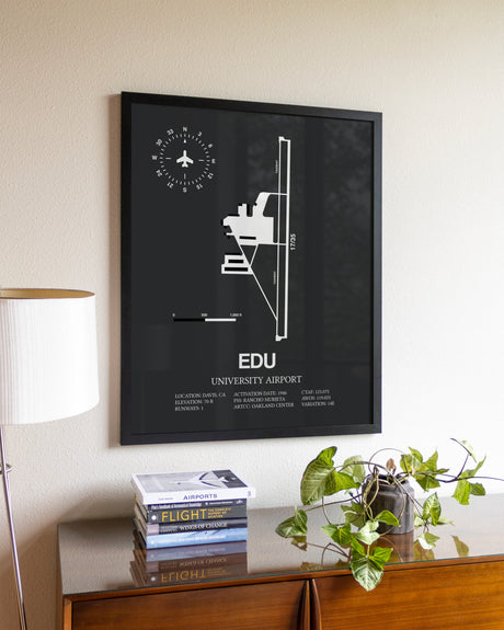 Gray Framed University Airport wall art poster in black frame