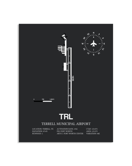 Gray Framed Terrell Municipal Airport layout wall art poster