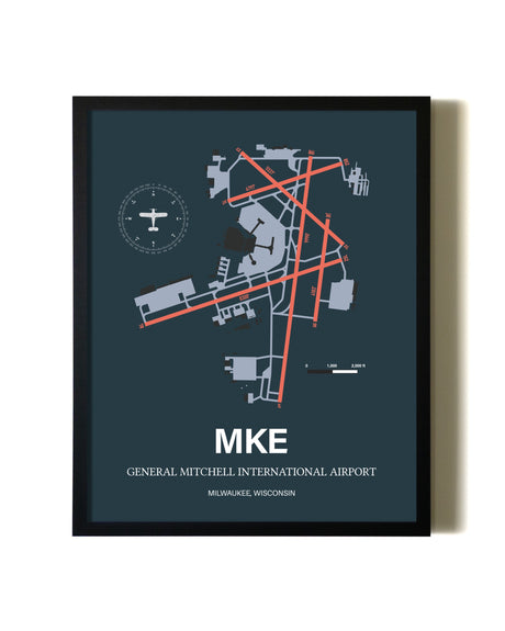 Slate Framed General Mitchell International Airport wall art poster in black frame