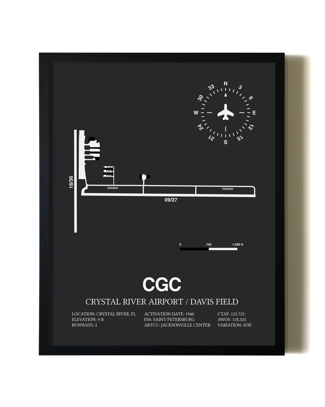 Unframed Crystal River Airport / Davis Field map print poster