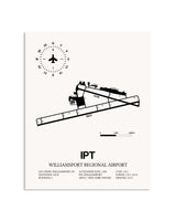 Gray Williamsport Regional Airport framed poster displayed in an airplane hangar