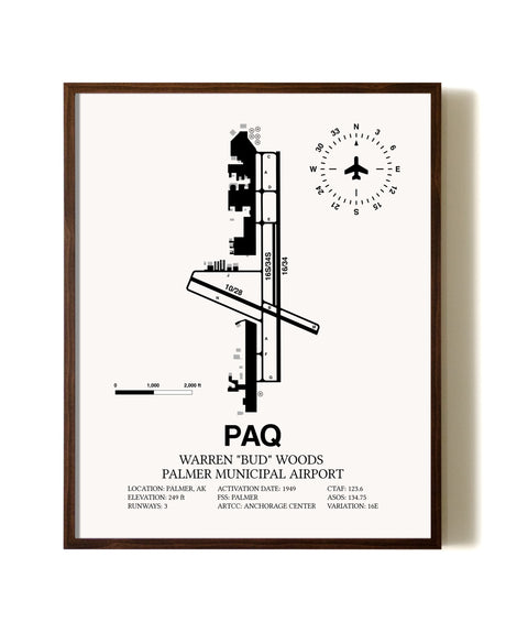 Warren "Bud" Woods Palmer Municipal Airport aviation print in walnut frame