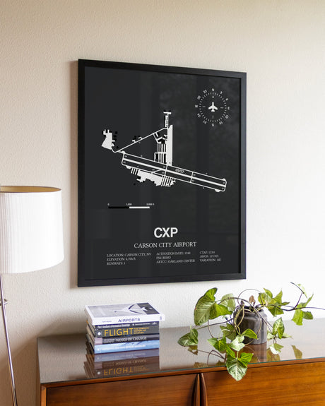 Gray Framed Carson City Airport wall art poster in black frame