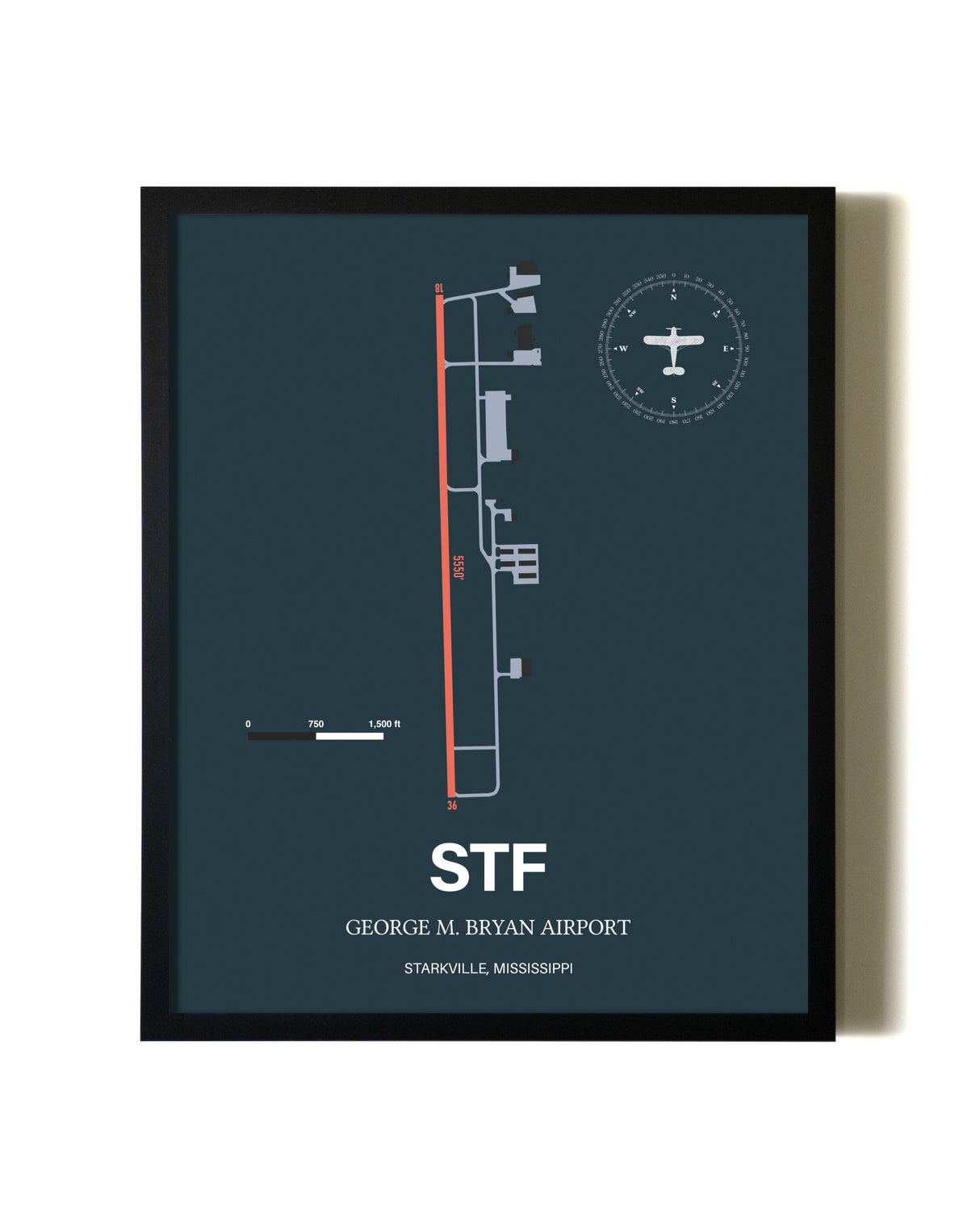 Slate Framed George M. Bryan Airport wall art poster in black frame