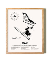 San Francisco Bay Oakland International Airport framed print in natural wood frame
