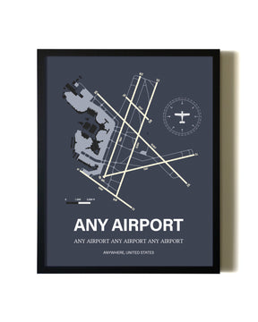 Blue and Cream Framed Any Airport layout wall art poster