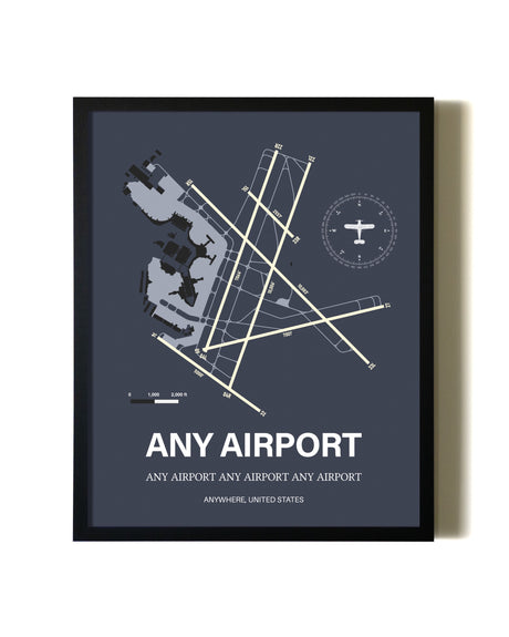 Blue and Cream Framed Any Airport layout wall art poster