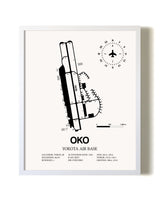 Yokota Air Base airport map poster in oak frame