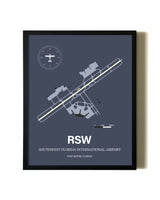Blue and Cream Framed Southwest Florida International Airport layout wall art poster