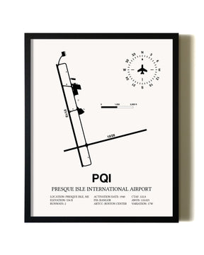 Framed Presque Isle International Airport wall art poster in black frame