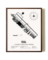Caldwell Executive Airport aviation print in walnut frame