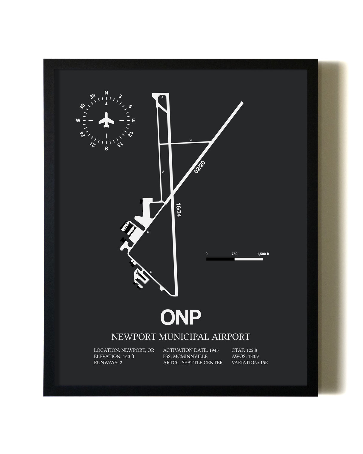 Unframed Newport Municipal Airport map print poster