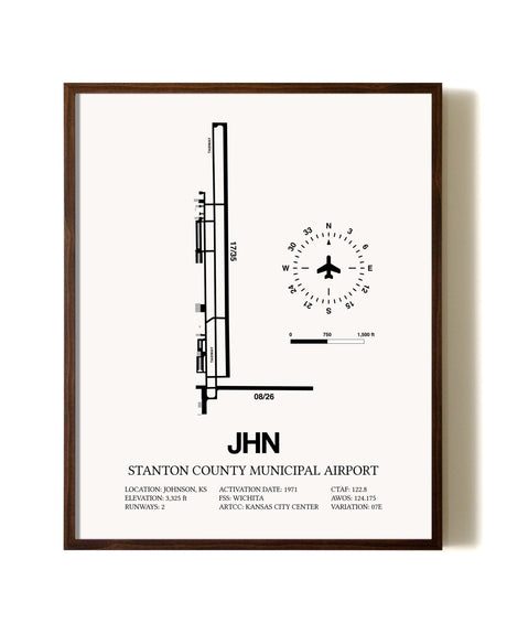Stanton County Municipal Airport aviation print in walnut frame