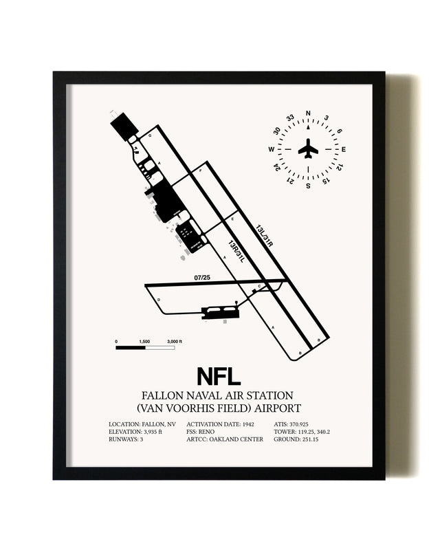 Framed Fallon Naval Air Station (Van Voorhis Field) Airport wall art poster in black frame