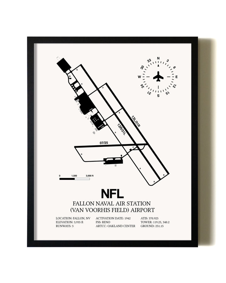 Framed Fallon Naval Air Station (Van Voorhis Field) Airport wall art poster in black frame
