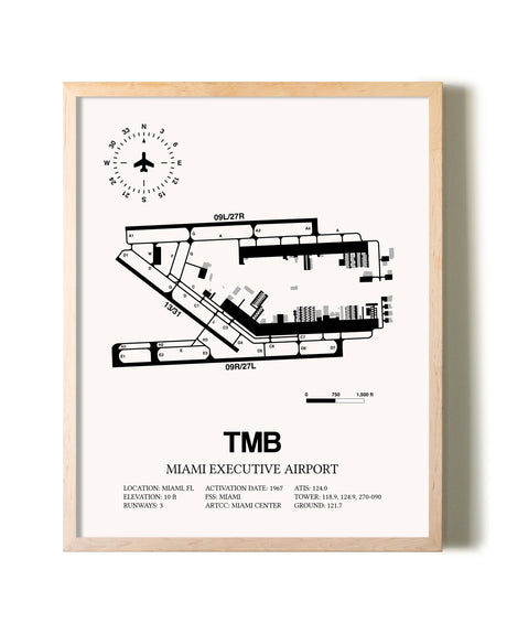 Miami Executive Airport framed wall art in white frame