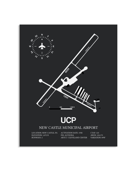 Gray Framed New Castle Municipal Airport layout wall art poster