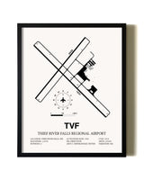 Framed Thief River Falls Regional Airport wall art poster in black frame