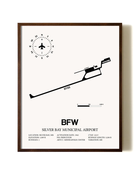 Silver Bay Municipal Airport aviation print in walnut frame