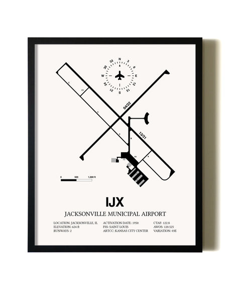 Framed Jacksonville Municipal Airport wall art poster in black frame