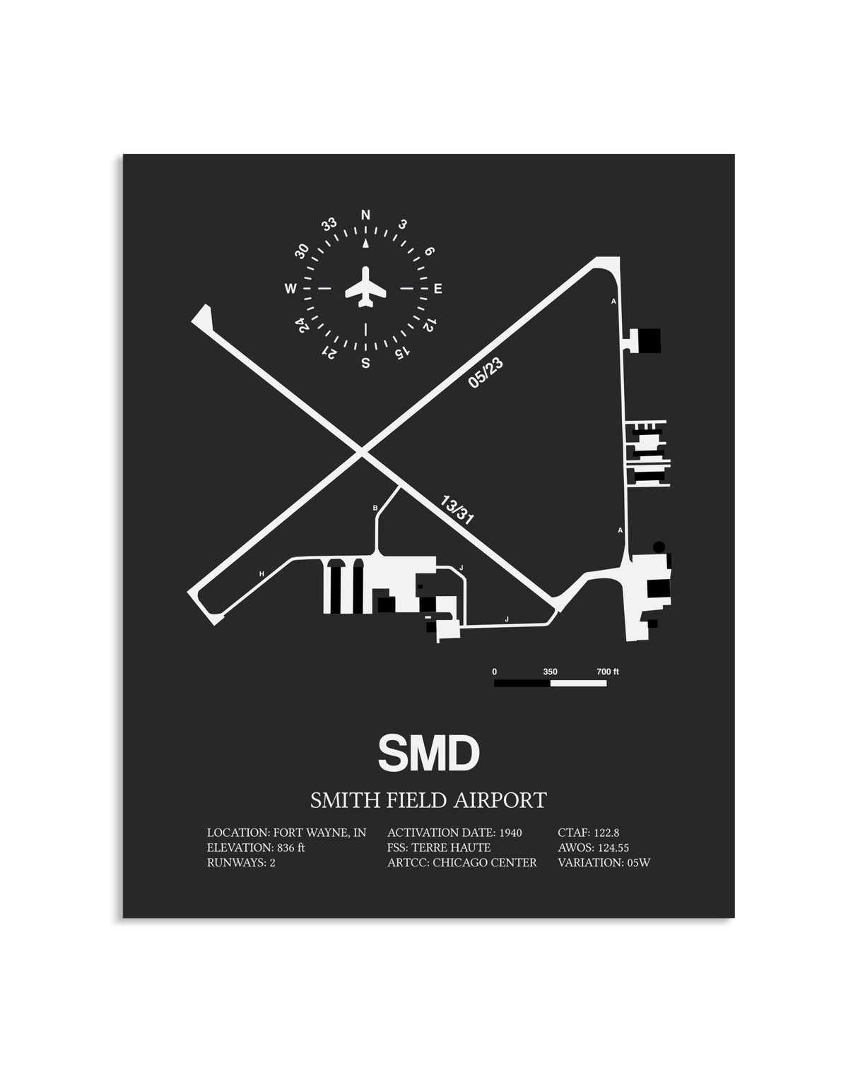 Gray Framed Smith Field Airport layout wall art poster
