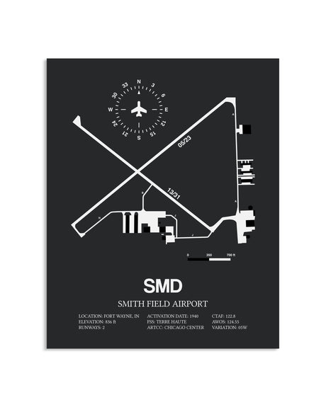 Gray Framed Smith Field Airport layout wall art poster