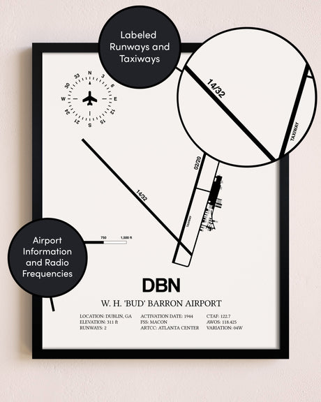 Framed W H 'Bud' Barron Airport layout wall art poster